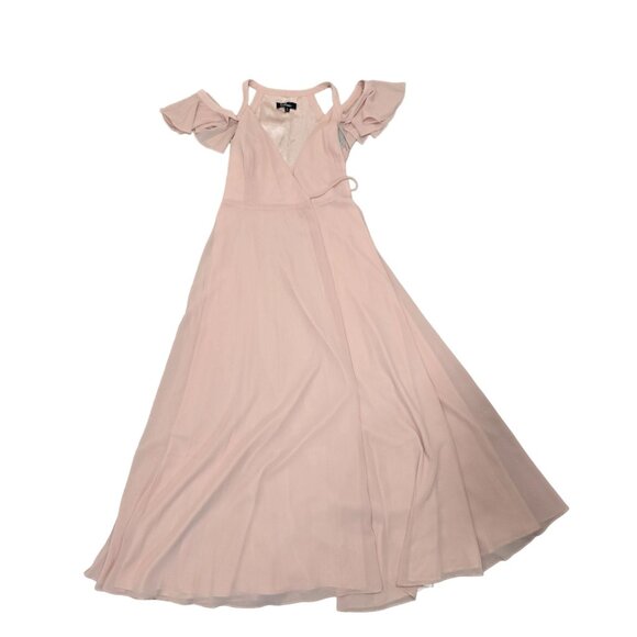 Lulus listeing blush Pink Wrap Maxi Dress With Ruffle Sleeves & V-Neckline Sz S - Picture 9 of 9